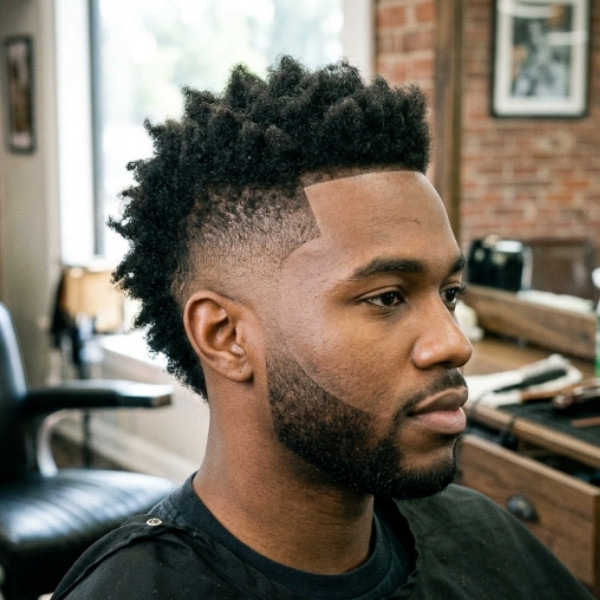 Burst Fade Mohawk with Line Up