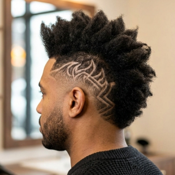 Burst Fade Mohawk with Razor Design