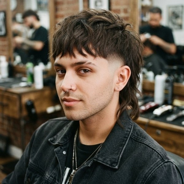 Burst Fade Mullet with Fringe