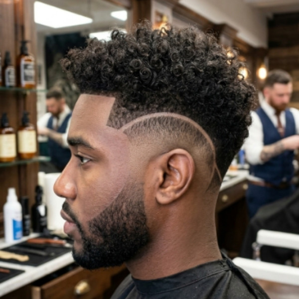 Curly Mid Burst Fade