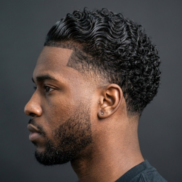 Curly Slick Back Burst Fade