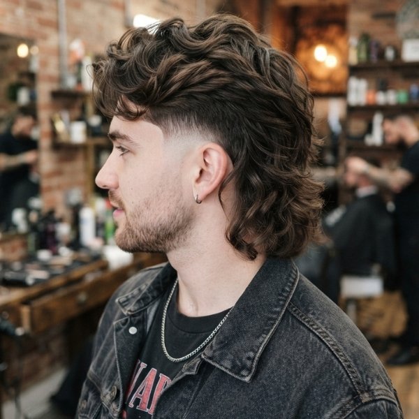 Fluffy Burst Fade Mullet