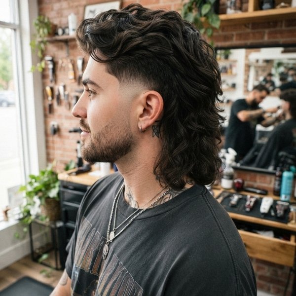Long Burst Fade Mullet