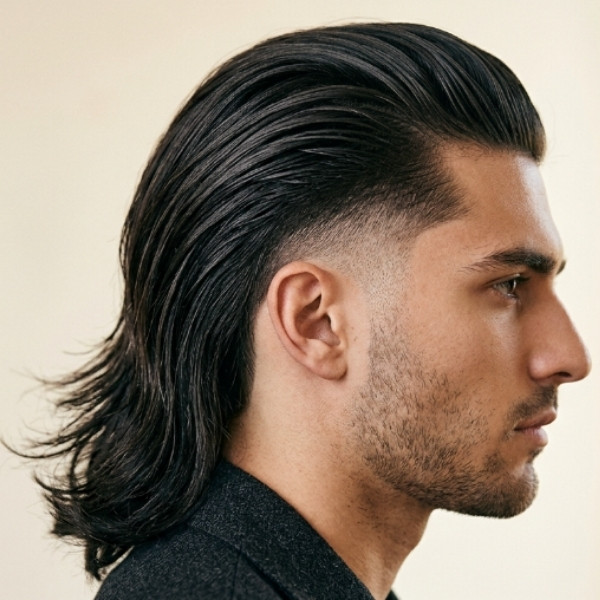 Long Hair Slick Back Burst Fade