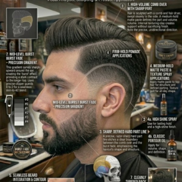 Mid Burst Fade Comb Over