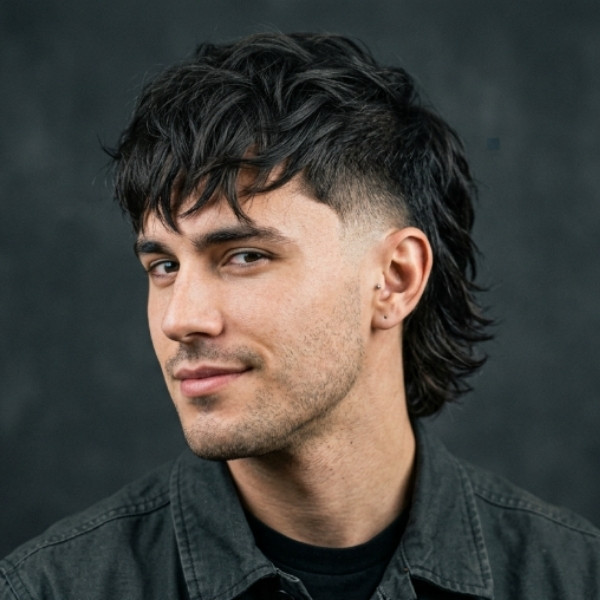 Mid Burst Fade Mullet