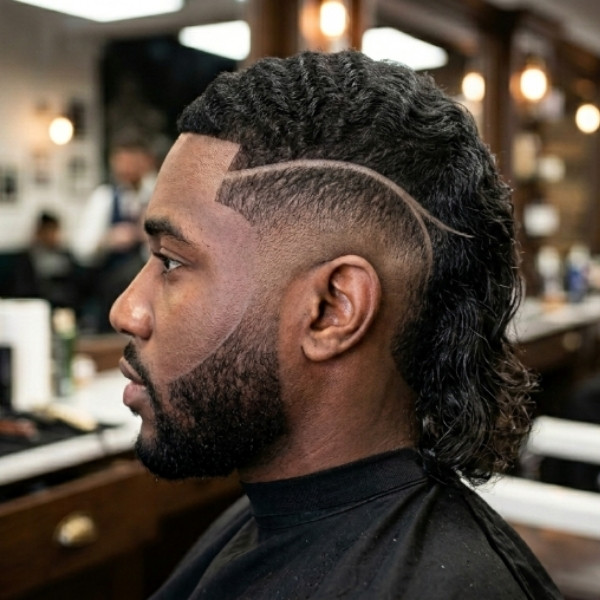 Mid Burst Fade Mullet