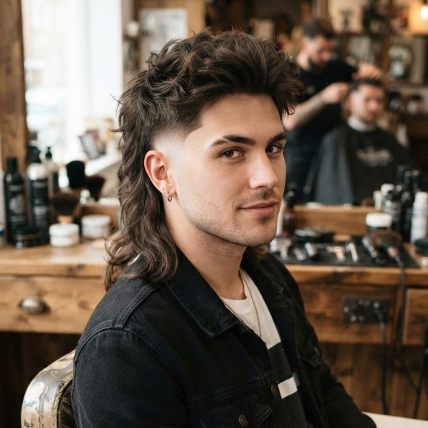 Mid Burst Fade Mullet