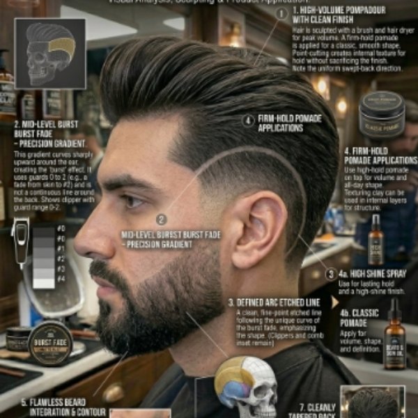 Mid Burst Fade Pompadour