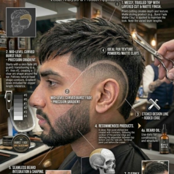 Mid Burst Fade with Side Part