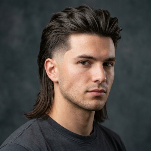 Straight Hair Burst Fade Mullet