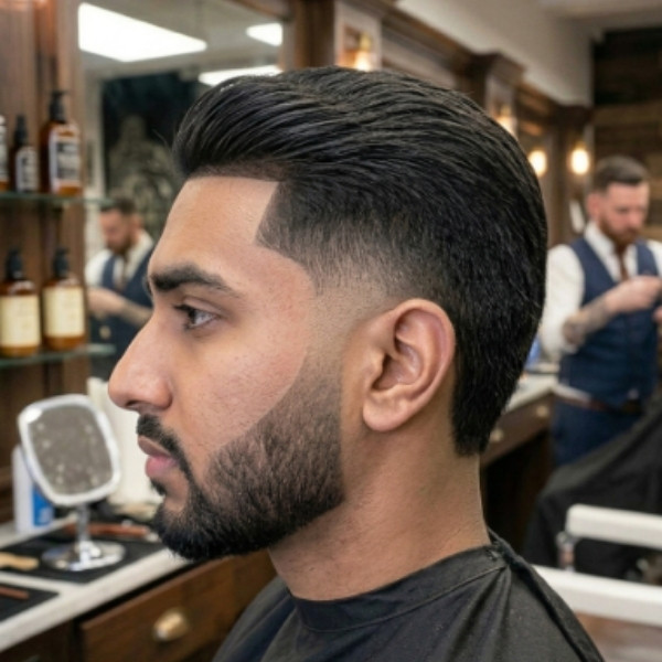 Straight Hair Mid Burst Fade