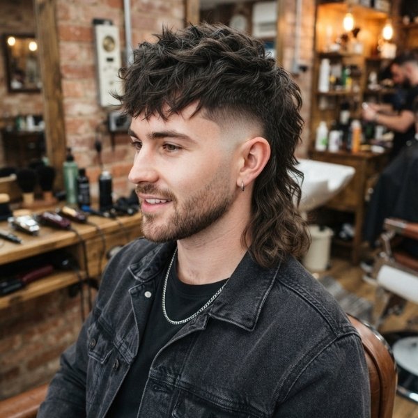 Textured Burst Fade Mullet
