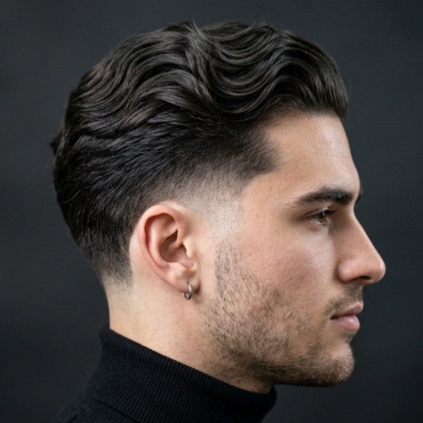 Wavy Slick Back Burst Fade